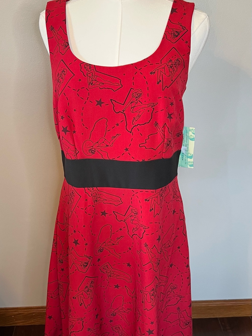 Rock Steady Pin Up Girl Dress large Red Black Rockabilly Retro swing Novelty New